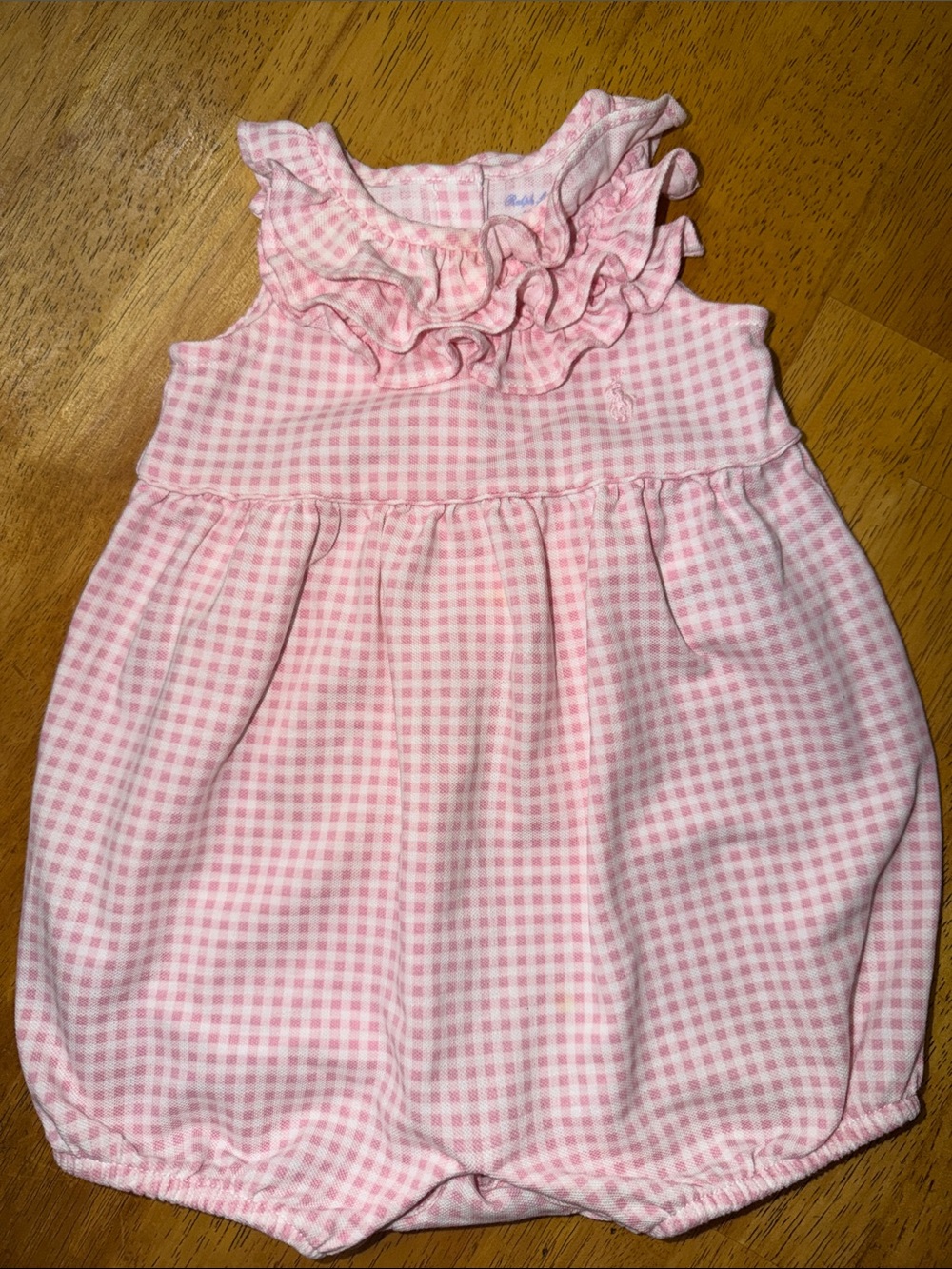 Polo by Ralph Lauren Pink Gingham Ruffle Bubble Romper